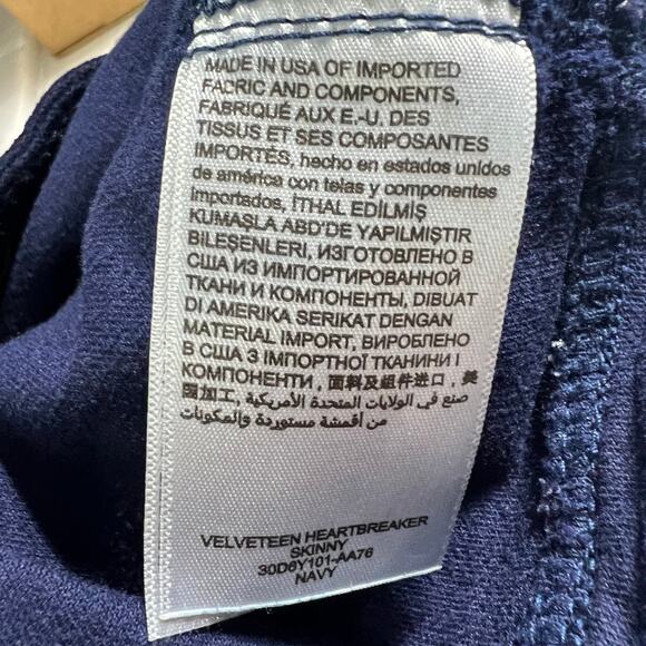 Bebe (26x28.5) Navy Blue Velveteen Heartbreaker Skinny Ankle Pants Low Rise NWT - Picture 7 of 8